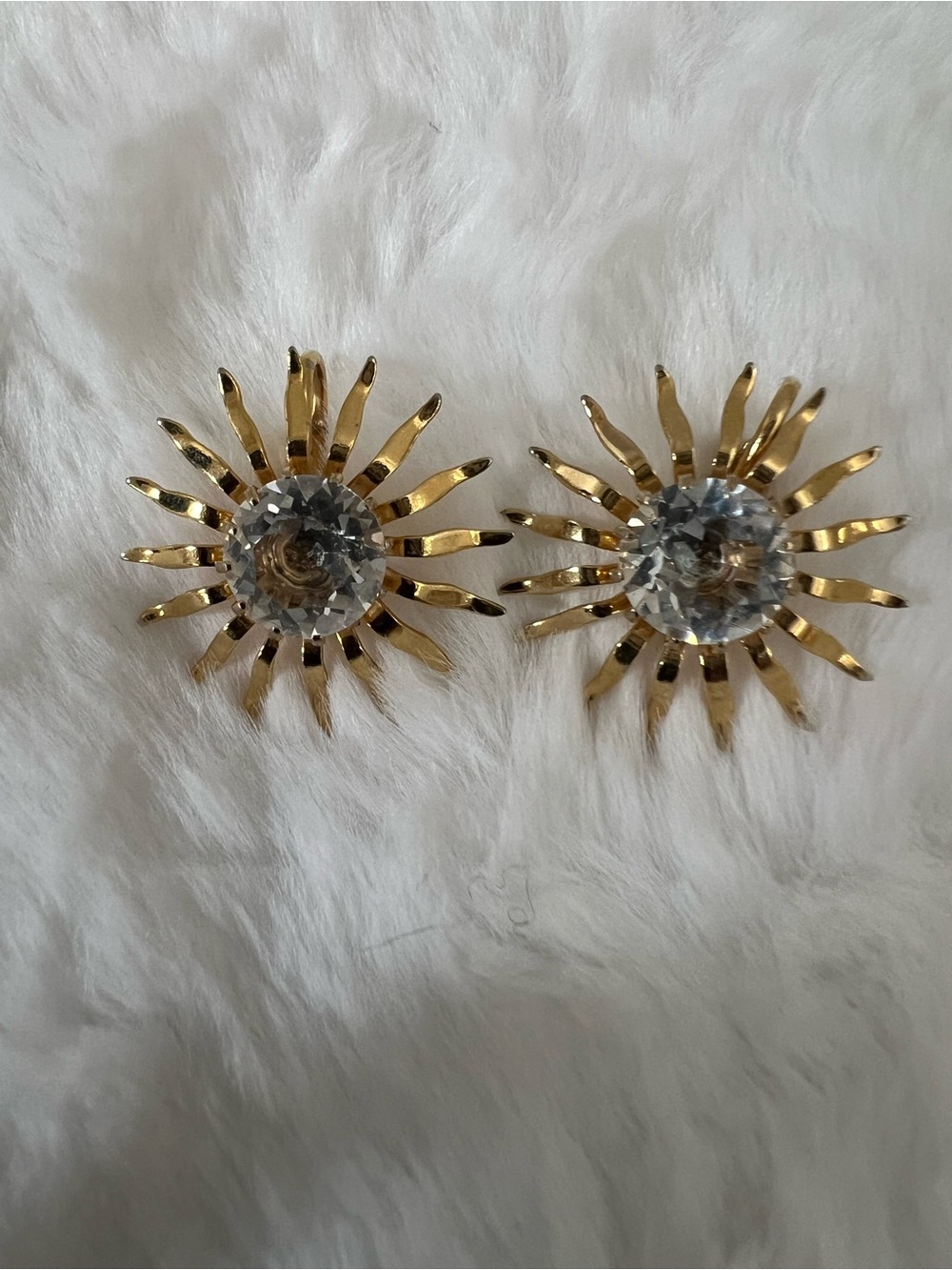Vintage Gold Sunburst Crystal Stud Earrings - Women Jewelry